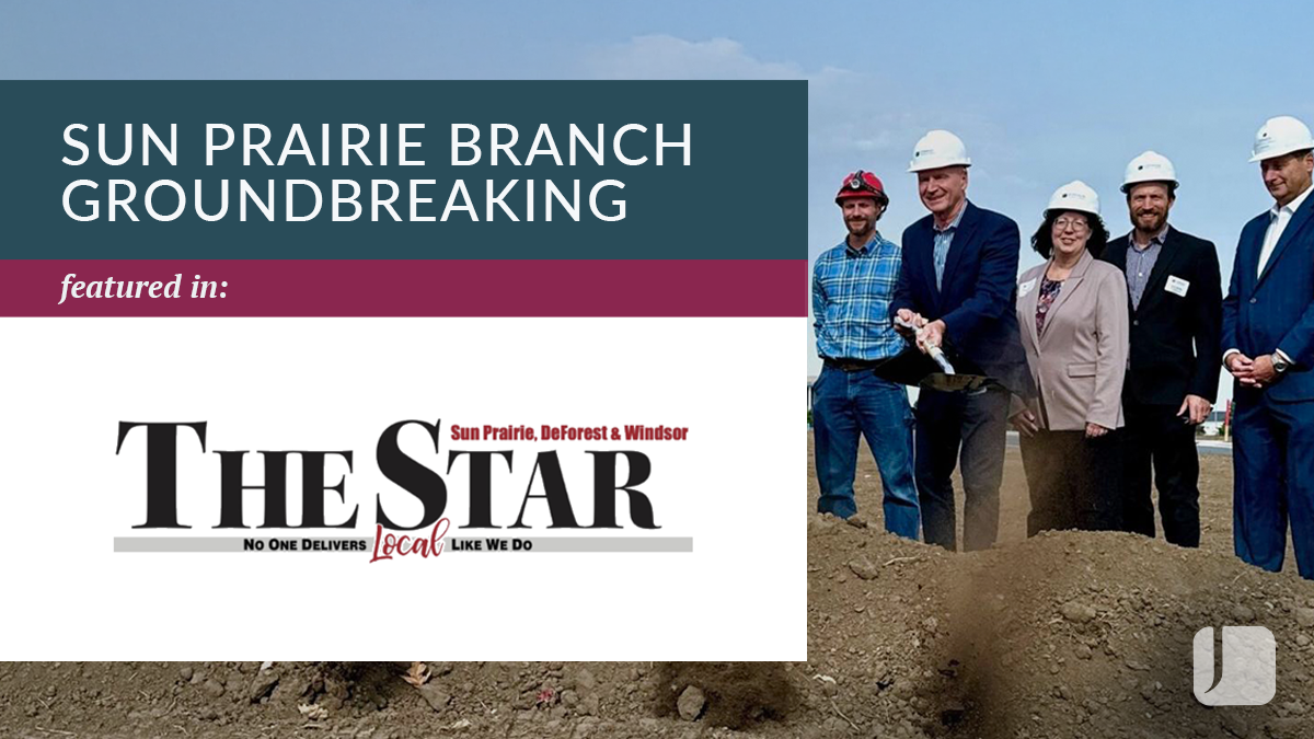 un Prairie community members join Johnson Financial Group in breaking ground on its new branch