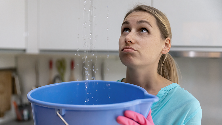 Woman holding bucket in the air